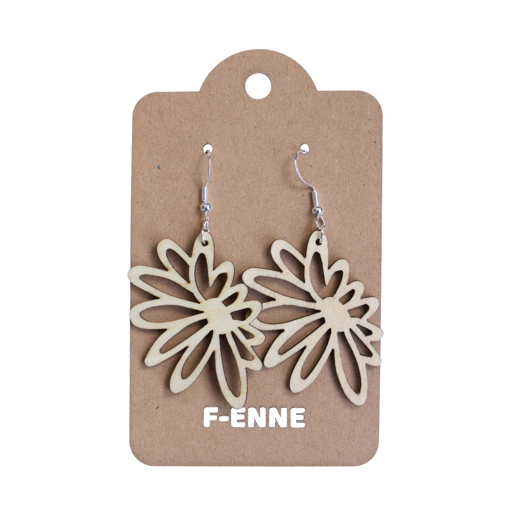 Oorbellen - Aster bloem houten hanger