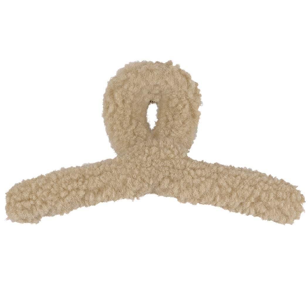 Fluffy teddy haarclip - beige