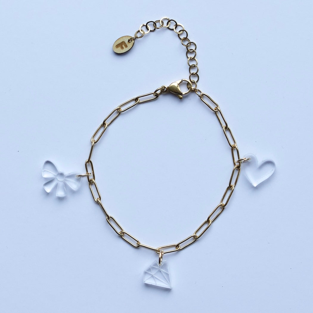 Bedelarmband – Triple Charm - Transparant acryl