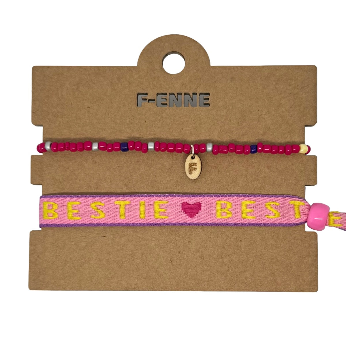 Armbandjes set - Lintarmband 'Bestie' - Pink