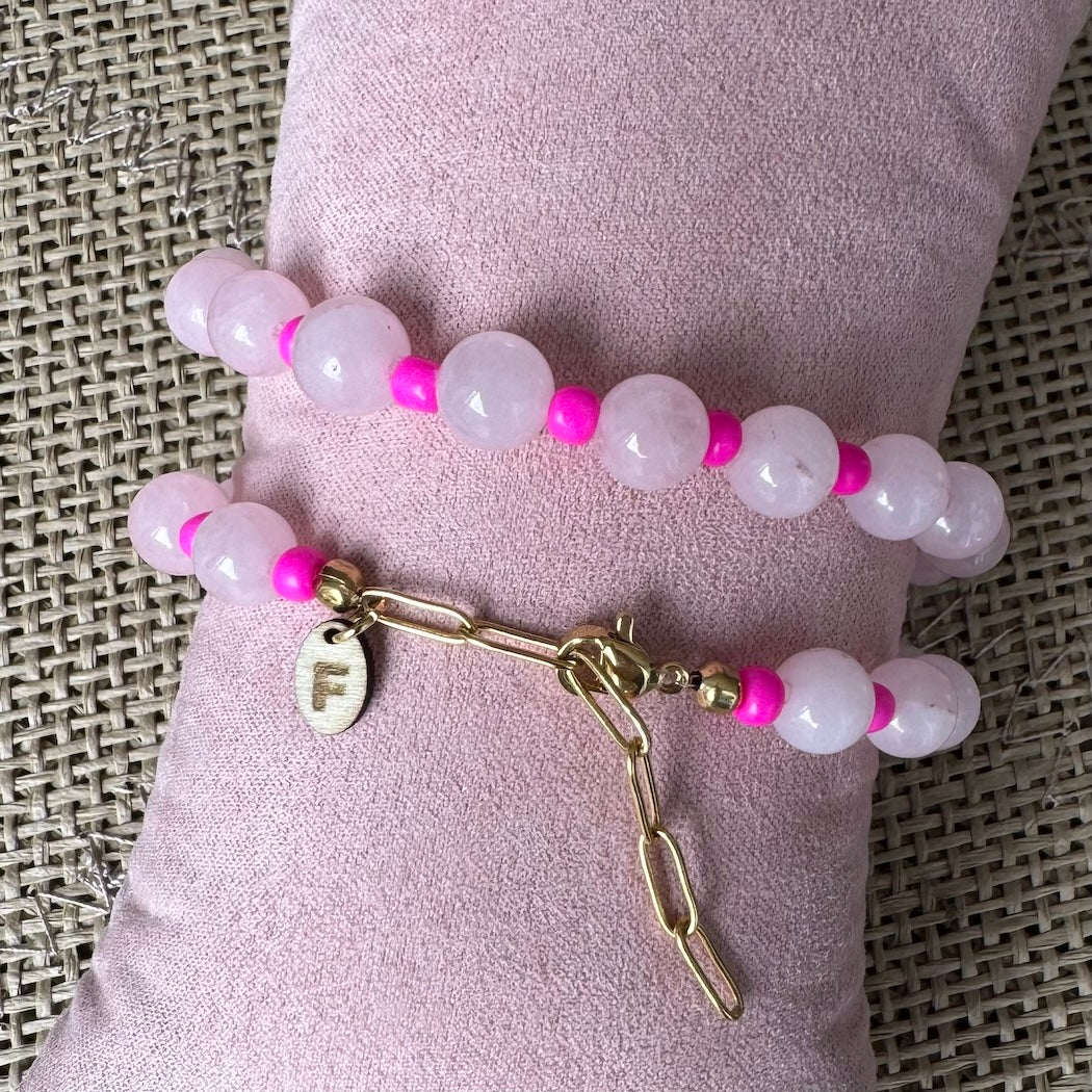 Armband - Prinses pink - natuursteenkraal - goud