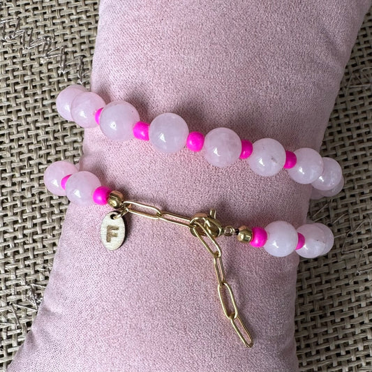 Armband - Prinses pink - natuursteenkraal - goud