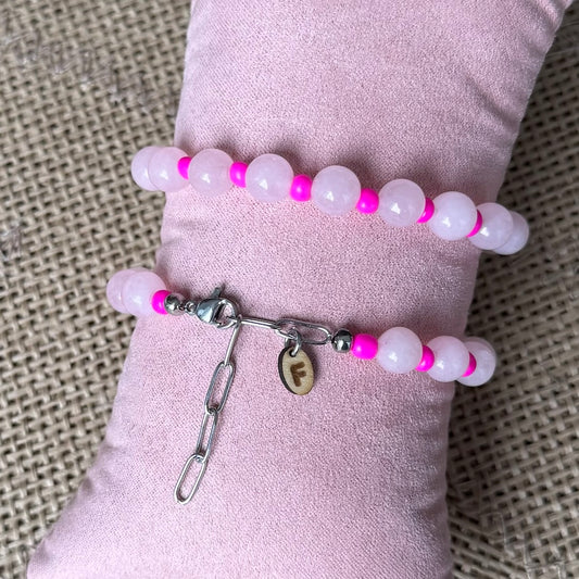 Armband - Prinses pink - natuursteen - zilver