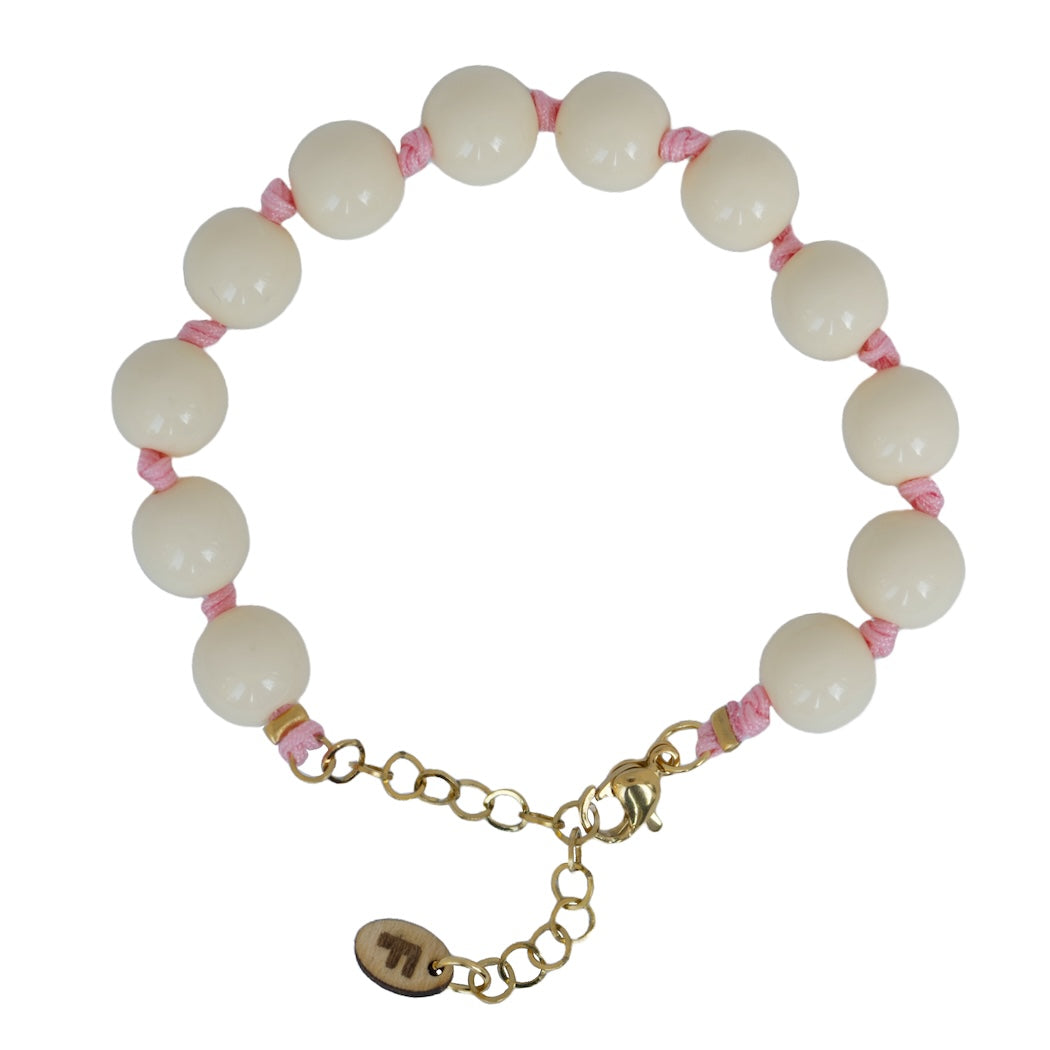 Armband met acrylkralen - Wit/Roze/Goud
