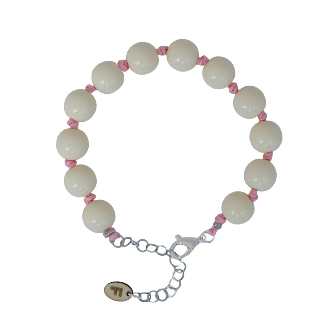 Armband met acrylkralen - Wit/Roze/Zilver