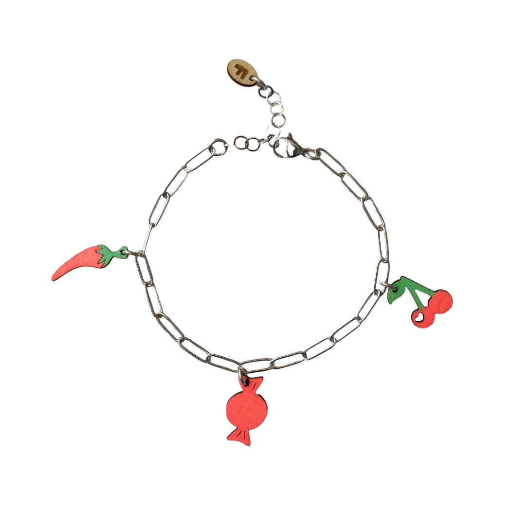 Armbandje – Zilverkleurig RVS kettinkje met foodie bedeltjes