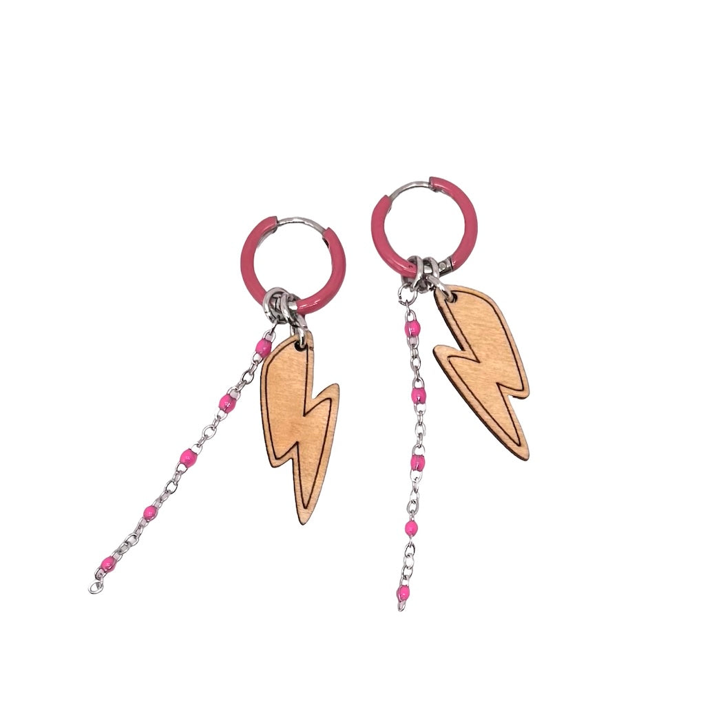 Oorbellen - Bliksem creolen - thulian pink-silver