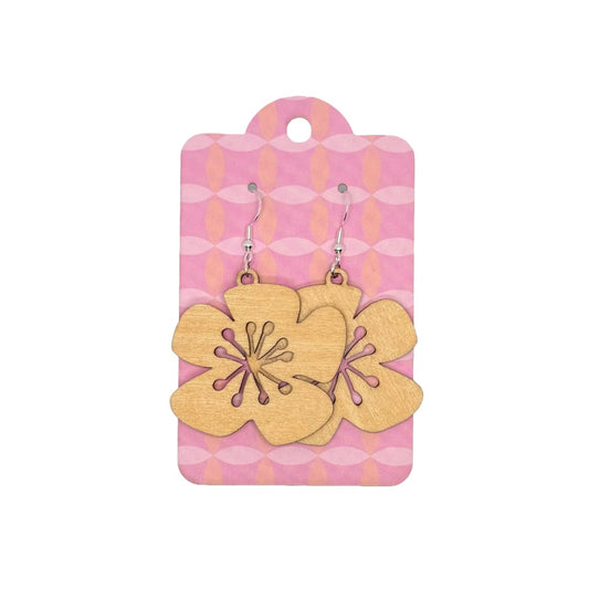 Oorbellen - Bloesem houten hanger