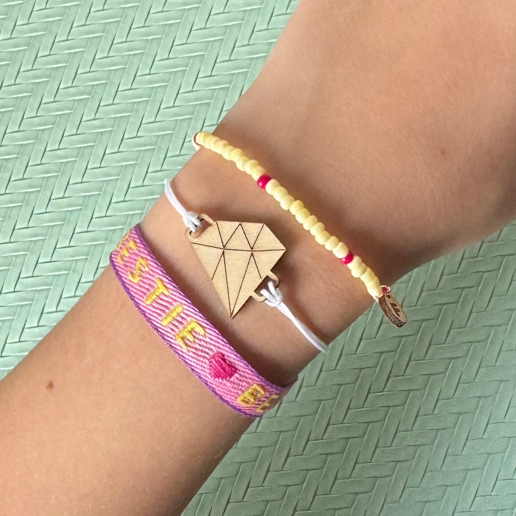 Armband - Diamant houten bedel