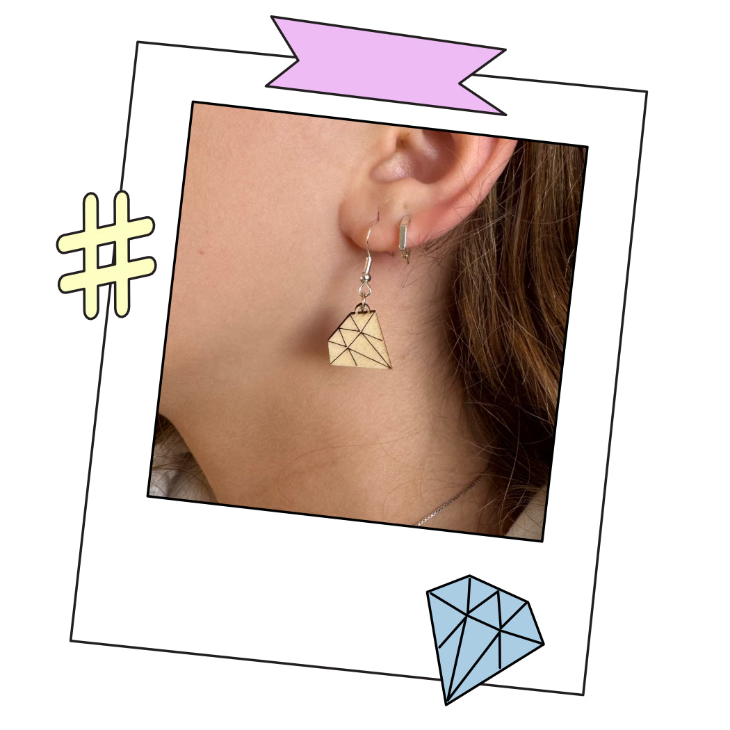 Oorbellen - Diamanten houten hanger