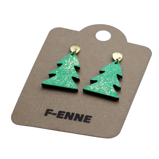 Kerstoorbellen – groene kerstboom met gouden glitter