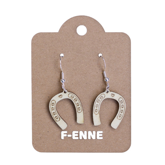 Oorbellen - Hoefijzer houten hanger