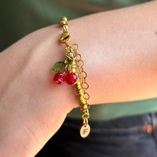 Armband - goud met subtiel kersje