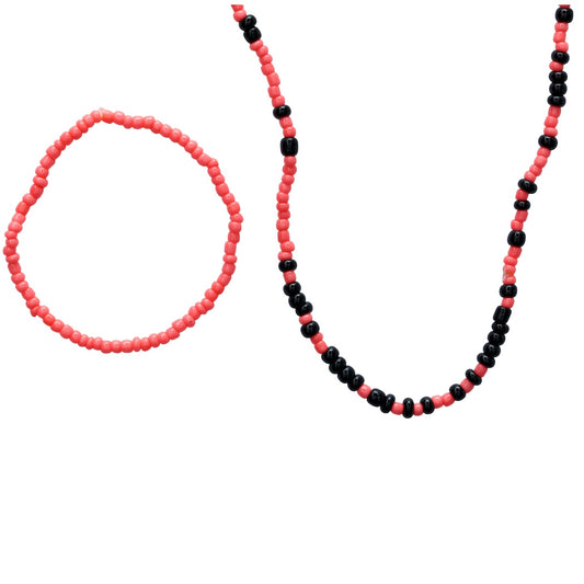 Sieradenset - oranje/roze-zwart