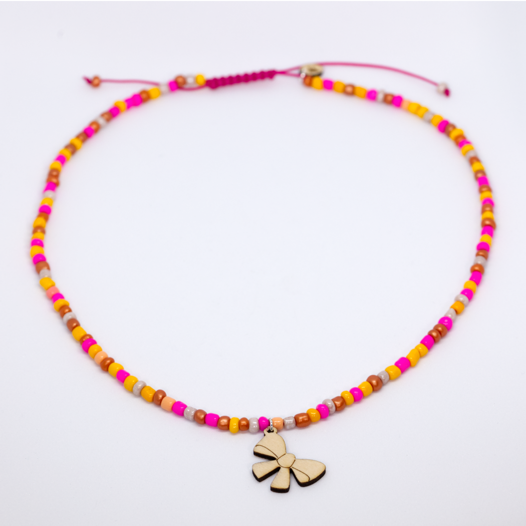 Ketting - Strikje multicolor roze/geel