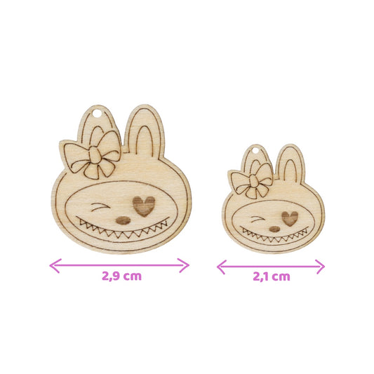 Houten bedels – monstertje met strik (10 stuks)