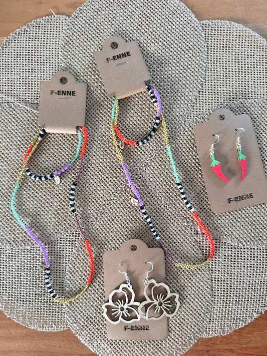 Multicolor ketting & armband set – oranje/paars