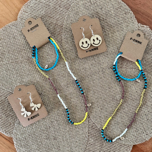 Multicolor ketting & armband set – blauw