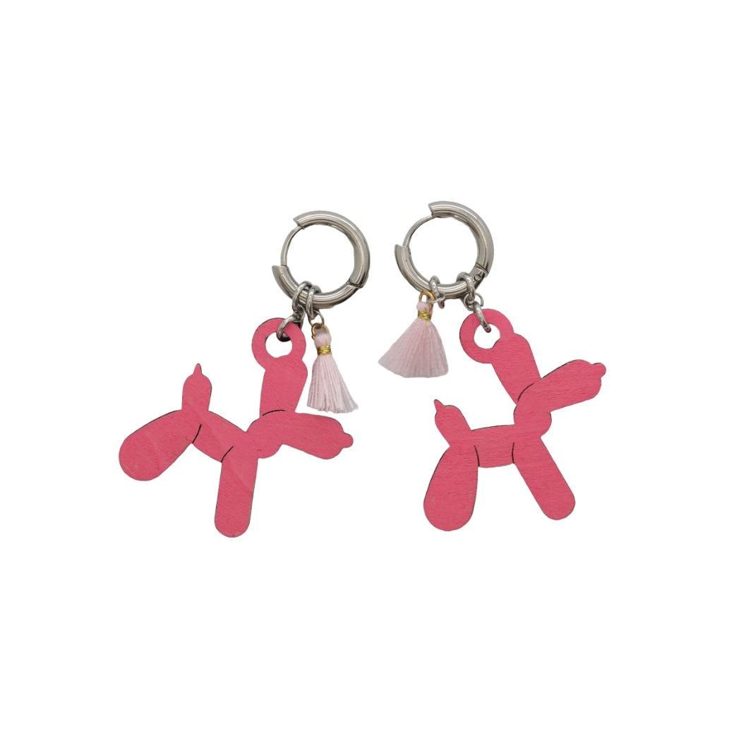 Oorbellen - Ballonhondje hanger creolen - zilver