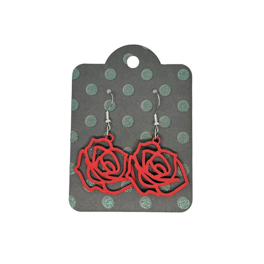 Oorbellen - Roosjes houten hanger - rood