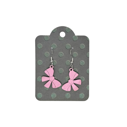 Oorbellen - Strikjes houten hanger - lichtroze