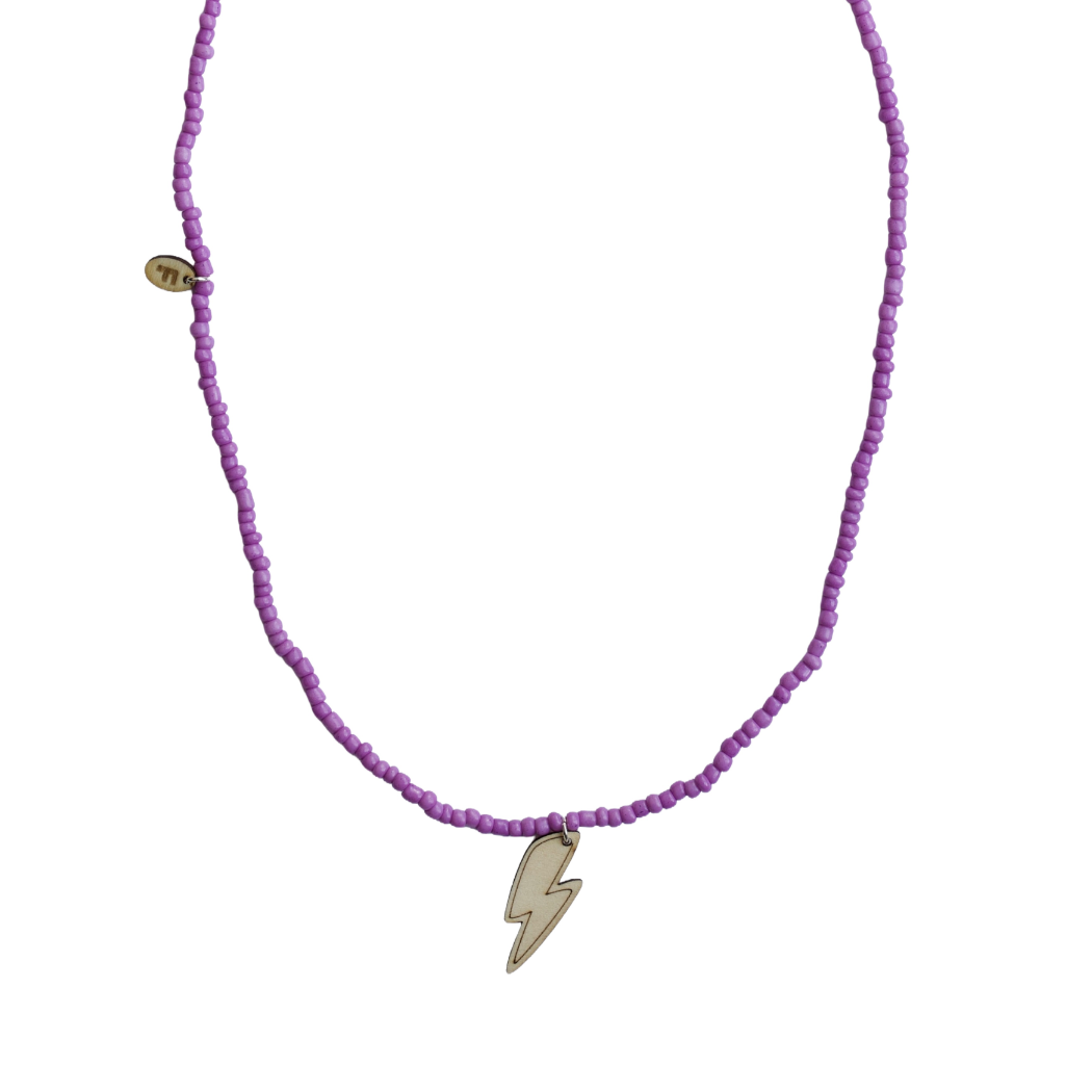 Ketting met houten bliksem-hanger - paars
