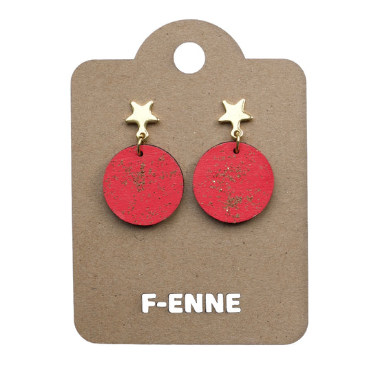 Kerstoorbellen – rode cirkel met gouden glitter