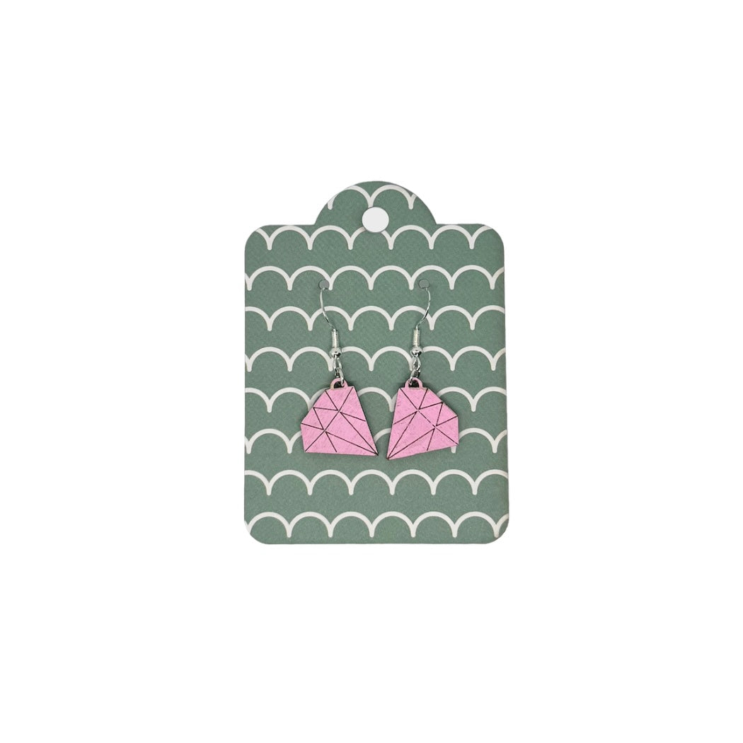 Oorbellen - Diamanten houten hanger - lichtroze