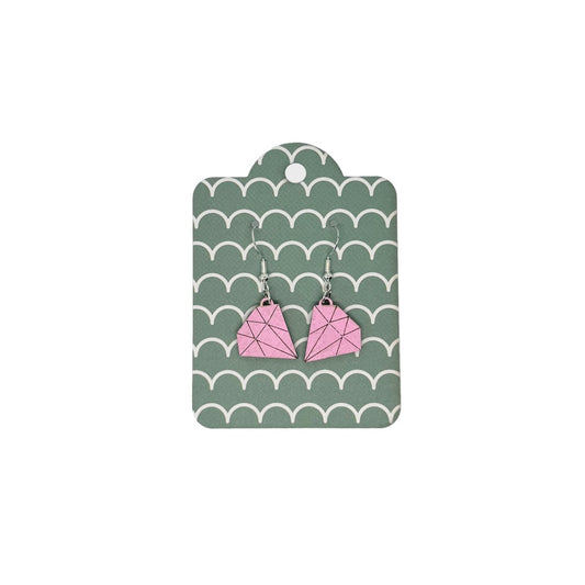 Oorbellen - Diamanten houten hanger - lichtroze