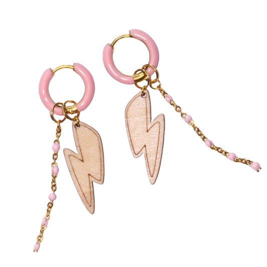 Oorbellen - Bliksem creolen - pink-gold