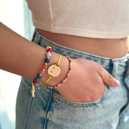 Armband - Multicolor Jade - zilver