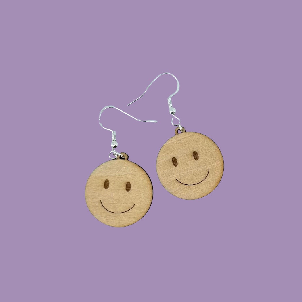 Oorbellen - Smiley houten hanger