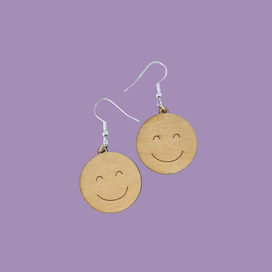 Oorbellen - Smiley houten hanger