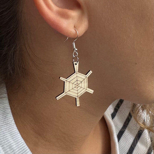 Spinnenweb oorbellen - houten hanger