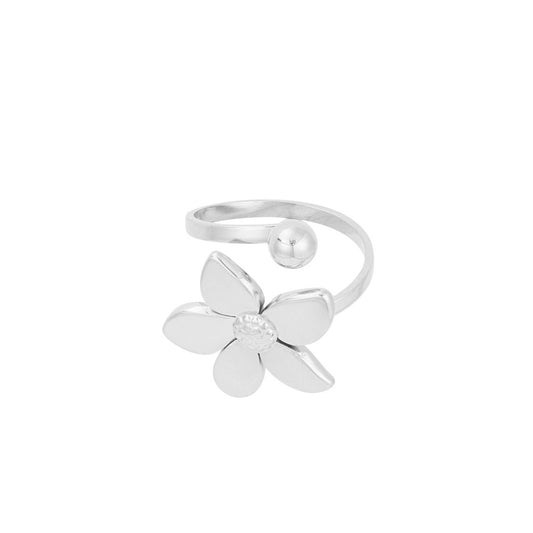 Stainless steel ring - bolletje met bloem