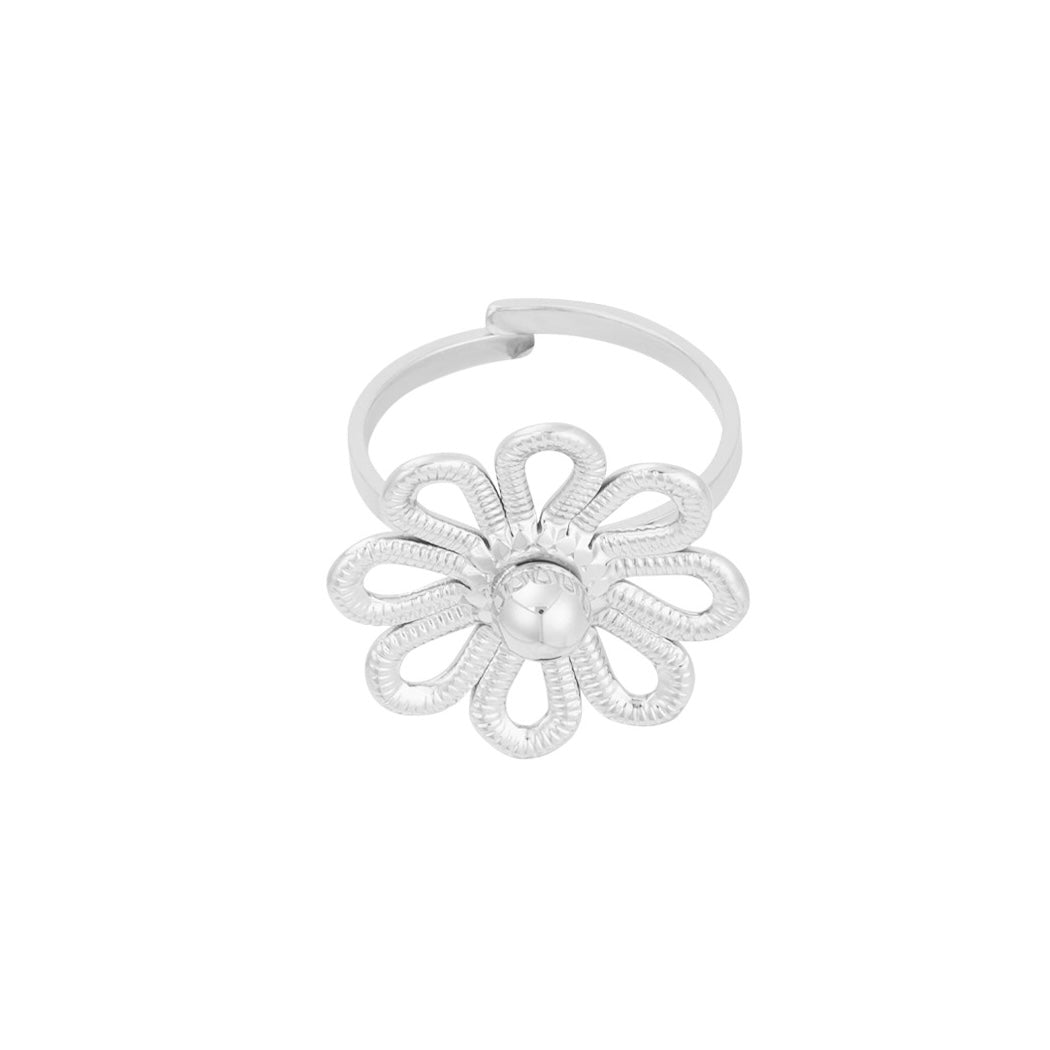 Stainless steel ring - grote bloem
