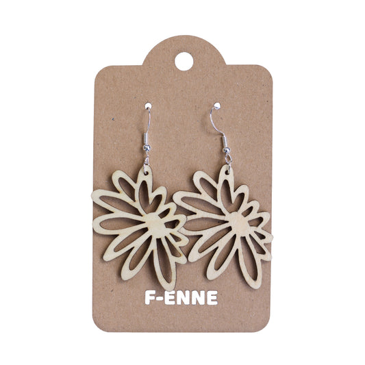 Oorbellen - Aster bloem houten hanger