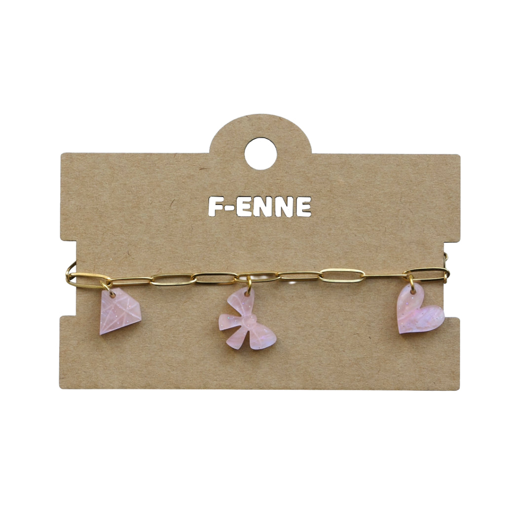 Bedelarmband – Triple Charm - roze acryl
