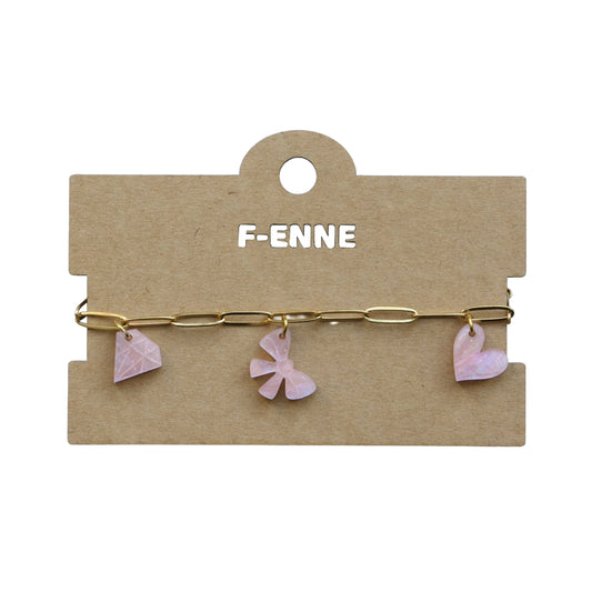 Bedelarmband – Triple Charm - roze acryl