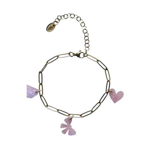 Bedelarmband – Triple Charm - roze acryl