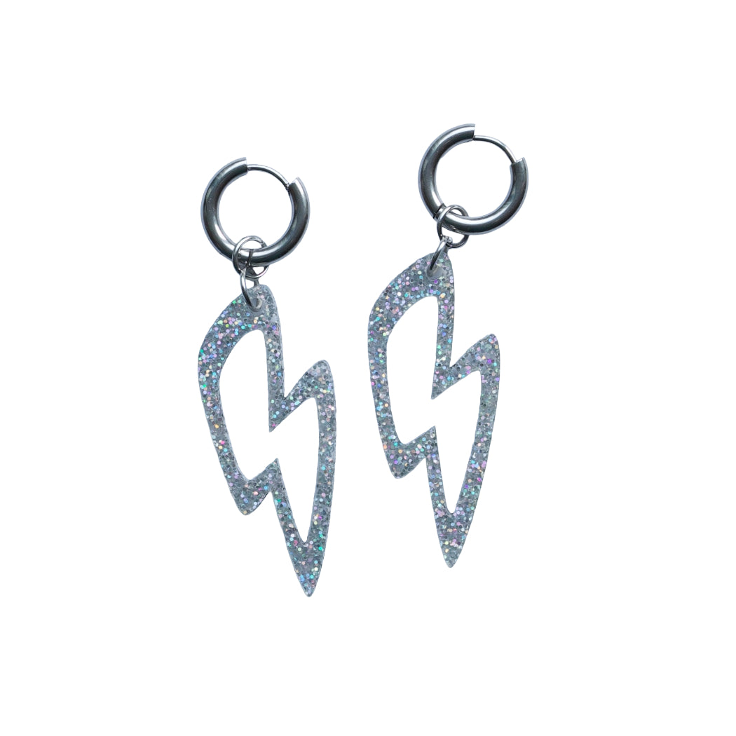 Oorbellen - Bliksem creolen - Glitter acryl