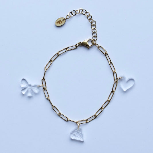 Bedelarmband – Triple Charm - Transparant acryl