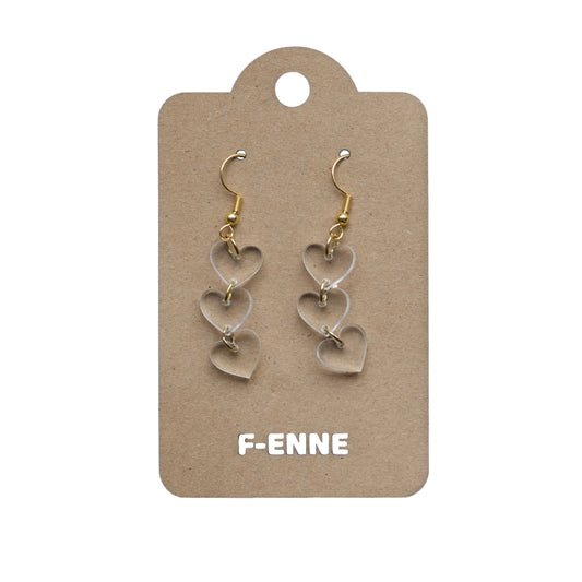 Triple hartjes oorbellen - transparant acryl