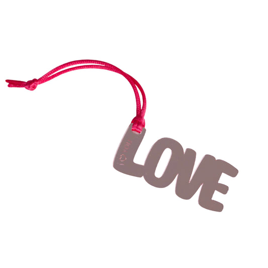 LOVE sleutel- & tashanger – roze spiegel acryl