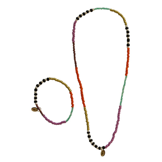 Multicolor ketting & armband set – oranje/paars