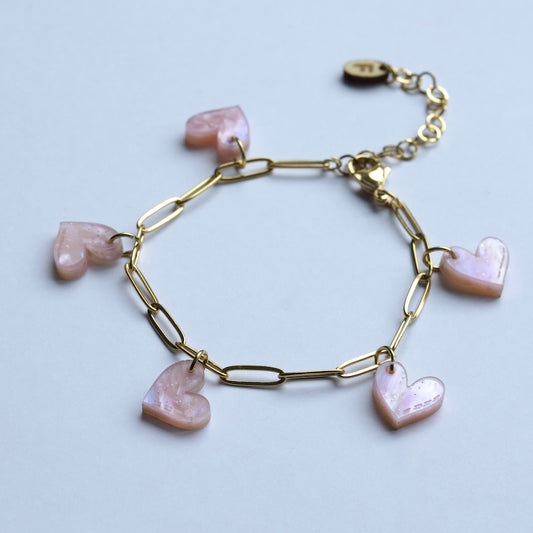 Bedelarmband – Roze Hartjes – Glitter Acryl