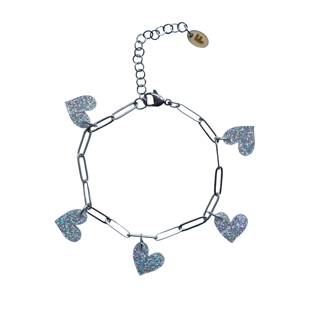 Bedelarmband – Hartjes - Glitter acryl