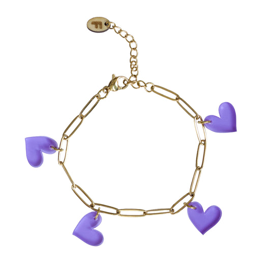 Bedelarmband – Paarse Hartjes