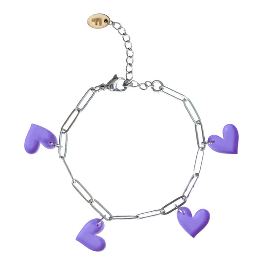 Bedelarmband – Paarse Hartjes