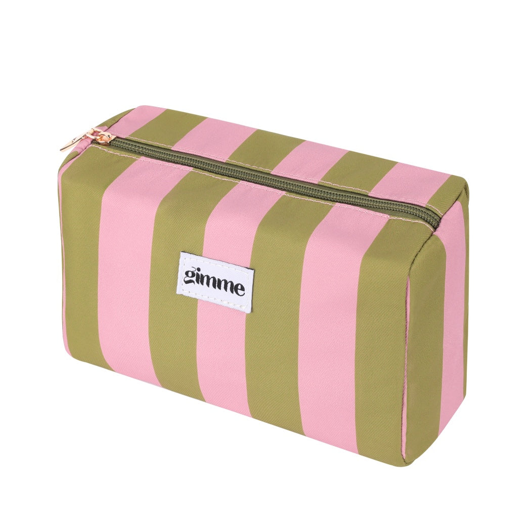 Gimme toilettas met brede streep – Roze/olijfgroen